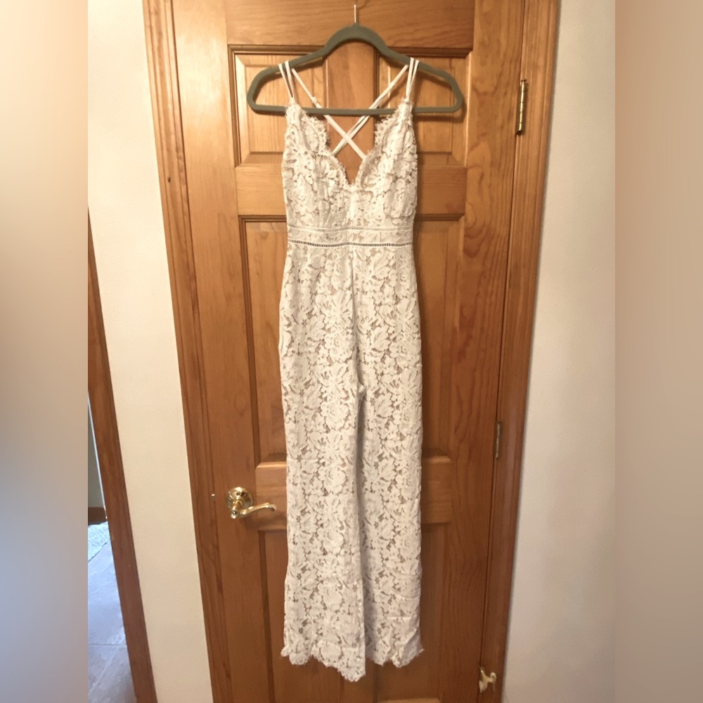 Vici White Lace Jumpsuit with Strappy Back